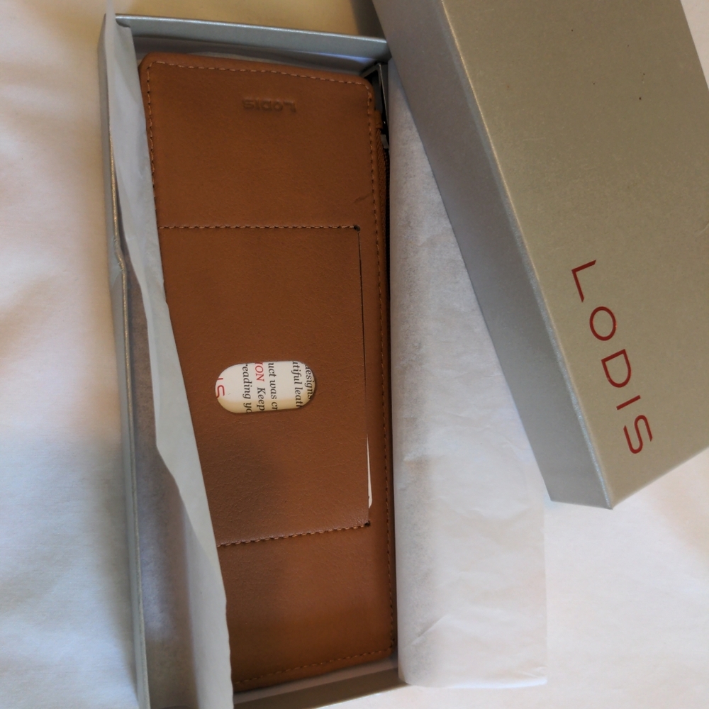 Lodis  RFID Protection Card Case Window ID Genuine Leather Wallet Tan Saddle NIB